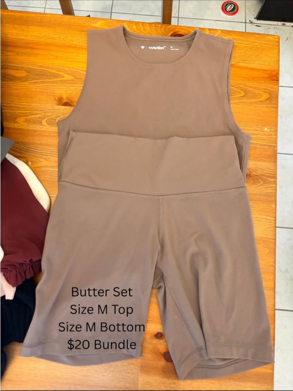 Aritzia Butter Set Sleeveless Crop Top & Biker Shorts - Taupe